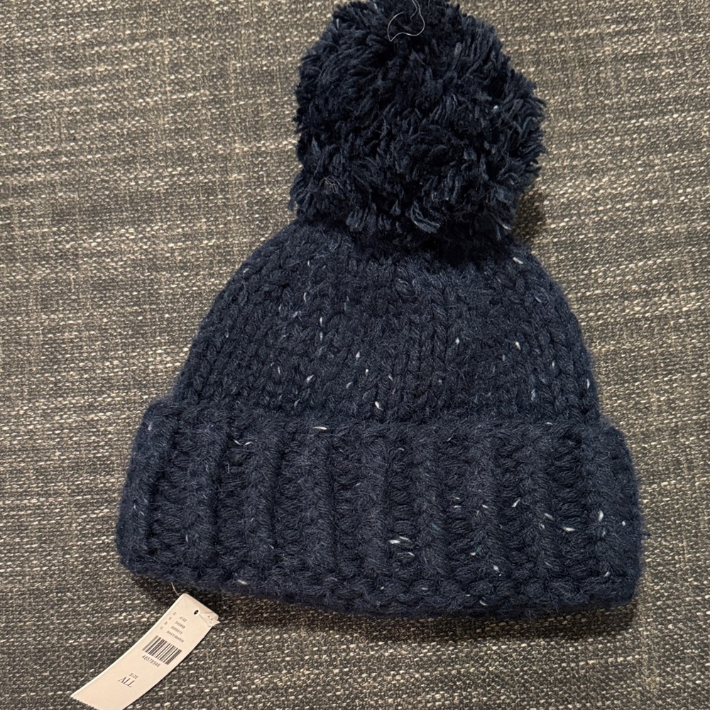 Anthropologie Navy Knit Pom Hat